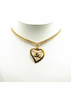 Necklaces*Chanel Preloved Plated Heart Pendant Necklace with Chain Gold