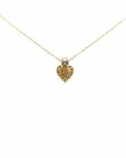 Necklaces*Dior Preloved Plated Heart Pendant Necklace with Rhinestone Details Gold