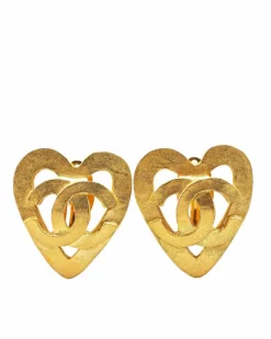 Earrings*Chanel Preloved Plated Heart Clip On Earrings Gold