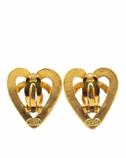 Earrings*Chanel Preloved Plated Heart Clip On Earrings Gold