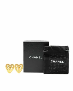 Earrings*Chanel Preloved Plated Heart Clip On Earrings Gold