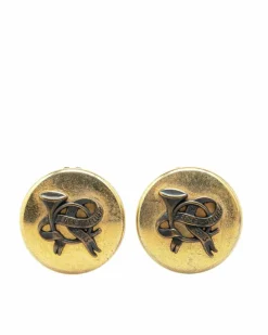 Earrings*Hermes Preloved Plated Horn Sellier Clip-On Earrings Gold