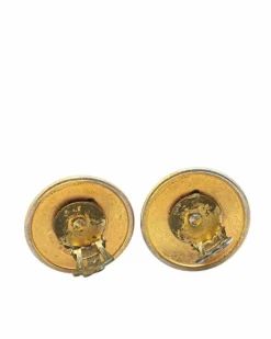 Earrings*Hermes Preloved Plated Horn Sellier Clip-On Earrings Gold