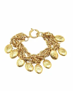 Bracelets*Chanel Preloved Plated Logo Medallion Bracelet Gold
