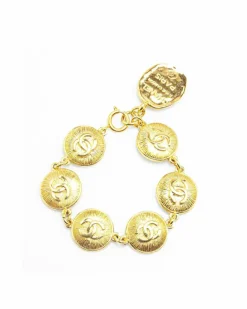 Bracelets*Chanel Preloved Plated Medallion Bracelet with Spring Ring Closure Gold