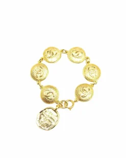 Bracelets*Chanel Preloved Plated Medallion Bracelet with Spring Ring Closure Gold