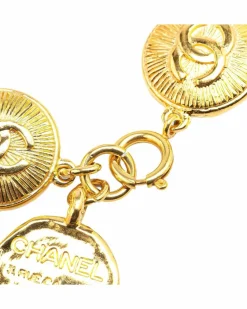 Bracelets*Chanel Preloved Plated Medallion Bracelet with Spring Ring Closure Gold