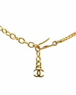 Necklaces*Chanel Preloved Plated Resin Camellia Pendant Necklace Gold