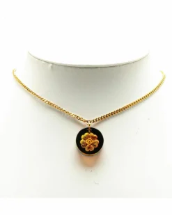 Necklaces*Chanel Preloved Plated Resin Camellia Pendant Necklace Gold