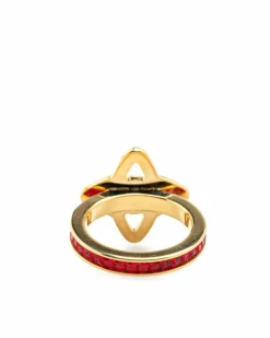 Rings*Louis Vuitton Preloved Plated Rhinestone Berg Eye Candy Ring Gold