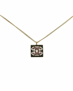 Necklaces*Chanel Preloved Plated Rhinestone Pendant Necklace with Chain Gold
