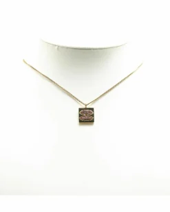 Necklaces*Chanel Preloved Plated Rhinestone Pendant Necklace with Chain Gold