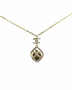 Necklaces*Chanel Preloved Plated Rhinestones Pendant Necklace Gold