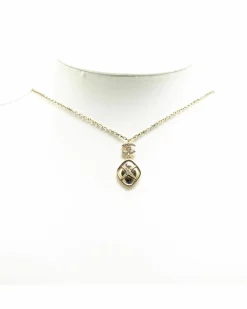 Necklaces*Chanel Preloved Plated Rhinestones Pendant Necklace Gold