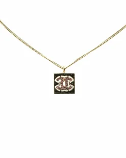 Necklaces*Chanel Preloved Plated Rhinestone Square Pendant Necklace Gold