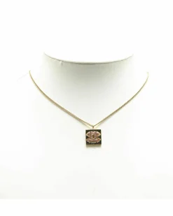 Necklaces*Chanel Preloved Plated Rhinestone Square Pendant Necklace Gold
