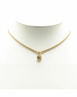 Necklaces*Dior Preloved Plated Rhinestone Pendant Necklace with Spring Ring Gold