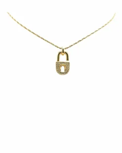 Necklaces*Dior Preloved Plated Rhinestones Padlock Pendant Necklace Gold
