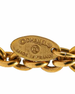Necklaces*Chanel Preloved Plated Sunburst Medallion Pendant Necklace with Spring Gold