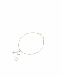 Bracelets*Chanel Preloved Gold-Tone Metal Bracelet with Logo and Number 5 Charm Silver