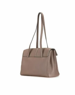 Shoulder Bags*Celine Preloved Grained Calfskin Soft Shoulder Bag with Turn-Lock Closure Brown