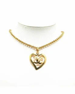 Necklaces*Chanel Preloved Heart Pendant Necklace in Gold
