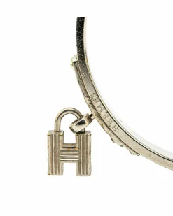Bracelets*Hermes Preloved Herms Clic Clac H Leather Bracelet with Palladium Lock Black