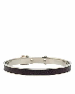 Bracelets*Hermes Preloved Herms Clic H Bracelet Purple Leather Palladium-plated Metal Black