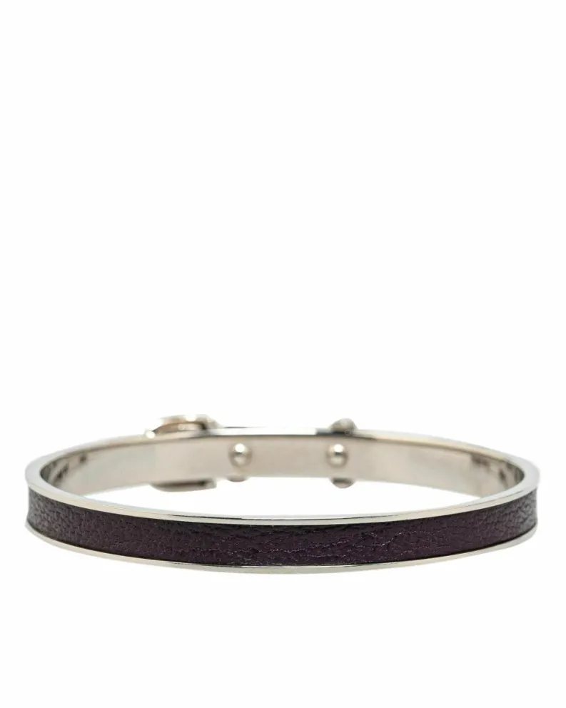 Bracelets*Hermes Preloved Herms Clic H Bracelet Purple Leather Palladium-plated Metal Black