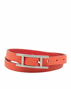 Bracelets*Hermes Preloved Herms Clic H Leather Bracelet Red