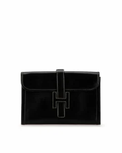 Clutch Bags*Hermes Preloved Herms Kelly Clutch Leather Black