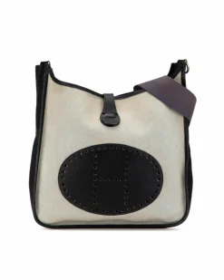 Cross-Body Bags*Hermes Preloved Hobo Bag - Beige Canvas and Black Leather Crossbody Bag Brown