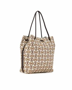 Tote Bags*Gucci Preloved Horsebit 1955 Tote Bag BeigeBrown White