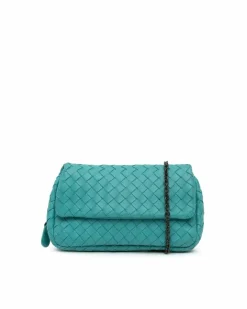 Cross-Body Bags*Bottega Veneta Preloved Intrecciato Woven Leather Chain Strap Crossbody Bag Blue