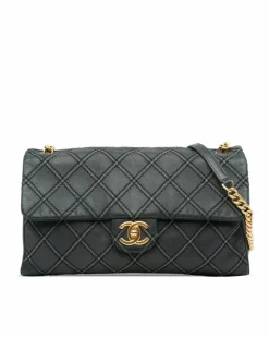 Cross-Body Bags*Chanel Preloved Iridescent Calfskin Crossbody Bag with Chain Strap and Turn Blue