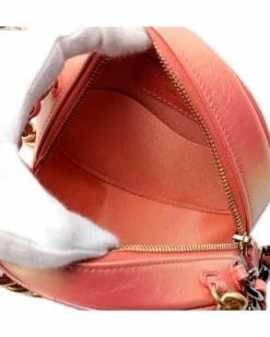 Clutch Bags*Chanel Preloved Iridescent Lambskin Leather Round Clutch with Chain Strap Pink