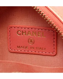 Clutch Bags*Chanel Preloved Iridescent Lambskin Leather Round Clutch with Chain Strap Pink