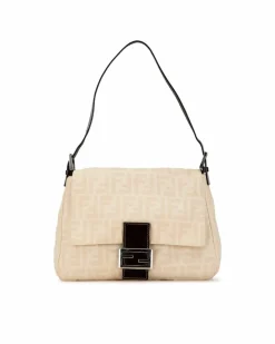 Shoulder Bags*Fendi Preloved 2Jours Beige Canvas Shoulder Bag Brown