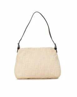 Shoulder Bags*Fendi Preloved 2Jours Beige Canvas Shoulder Bag Brown