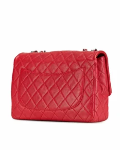 Shoulder Bags*Chanel Preloved Jumbo Classic Caviar Leather Single Flap Shoulder Bag Red