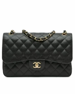 Shoulder Bags*Chanel Preloved Jumbo Classic Caviar Double Flap Shoulder Bag with CC Black