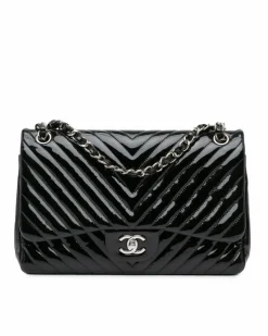 Shoulder Bags*Chanel Preloved Jumbo Classic Chevron Patent Double Flap Shoulder Bag with Black