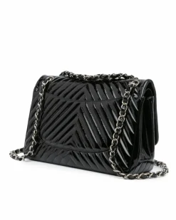 Shoulder Bags*Chanel Preloved Jumbo Classic Chevron Patent Double Flap Shoulder Bag with Black