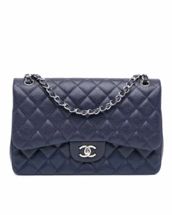 Shoulder Bags*Chanel Preloved Jumbo Classic Double Flap Quilted Leather Shoulder Bag Blue
