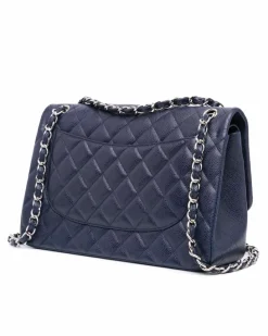 Shoulder Bags*Chanel Preloved Jumbo Classic Double Flap Quilted Leather Shoulder Bag Blue