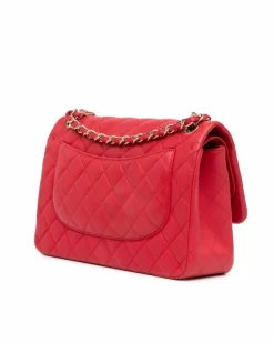 Shoulder Bags*Chanel Preloved Jumbo Classic Lambskin Double Flap Quilted Shoulder Bag Red