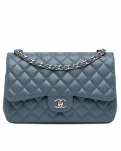 Shoulder Bags*Chanel Preloved Jumbo Classic Lambskin Double Flap Shoulder Bag with Chain Blue