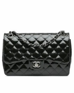Shoulder Bags*Chanel Preloved Jumbo Classic Patent Leather Double Flap Shoulder Bag Black