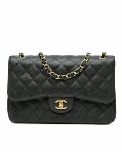 Shoulder Bags*Chanel Preloved Jumbo Classic Quilted Double Flap Shoulder Bag with Chain Black