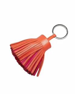 Rings*Hermes Preloved Lambskin Leather Tassel Key Ring with Silver-Tone Metal Ring Red